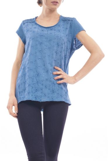 T-SHIRT BRODERIE S9223 BLEU