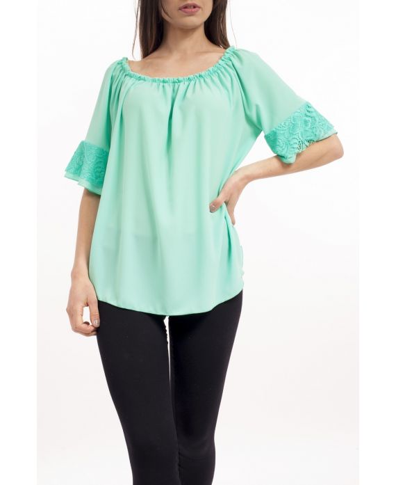 TOP CORTO in PIZZO S9238 VERDE PASTELLO