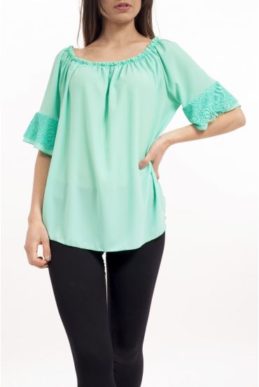 TOP CORTO in PIZZO S9238 VERDE PASTELLO