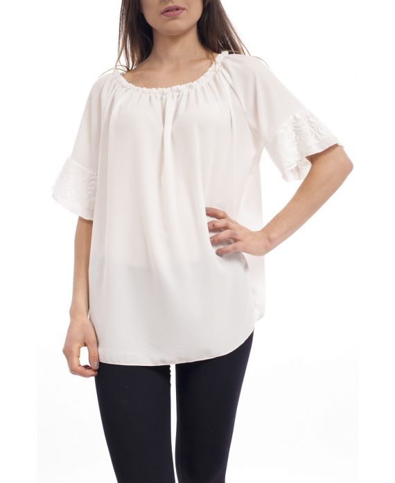 TOP MANCHES DENTELLES S9238 BLANC