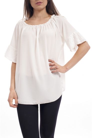 TOP MANCHES DENTELLES S9238 BLANC