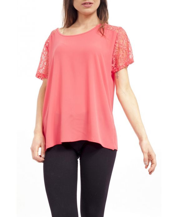 T-SHIRT in PIZZO S9240 CORALLO