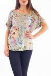 T-SHIRT FLOWERS S9298 MILITARY GREEN