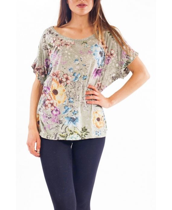 T-SHIRT FLOWERS S9298 MILITARY GREEN