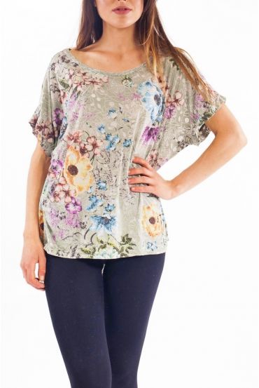 T-SHIRT FIORI S9298 VERDE MILITARE