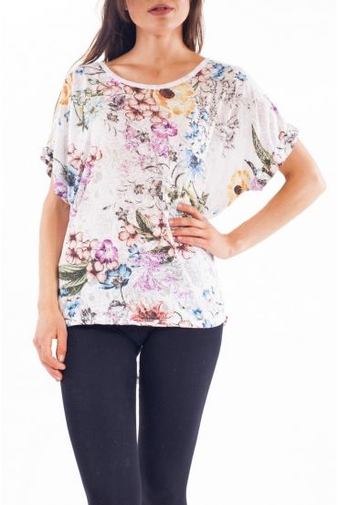 T-SHIRT FLOWERS S9298 WHITE