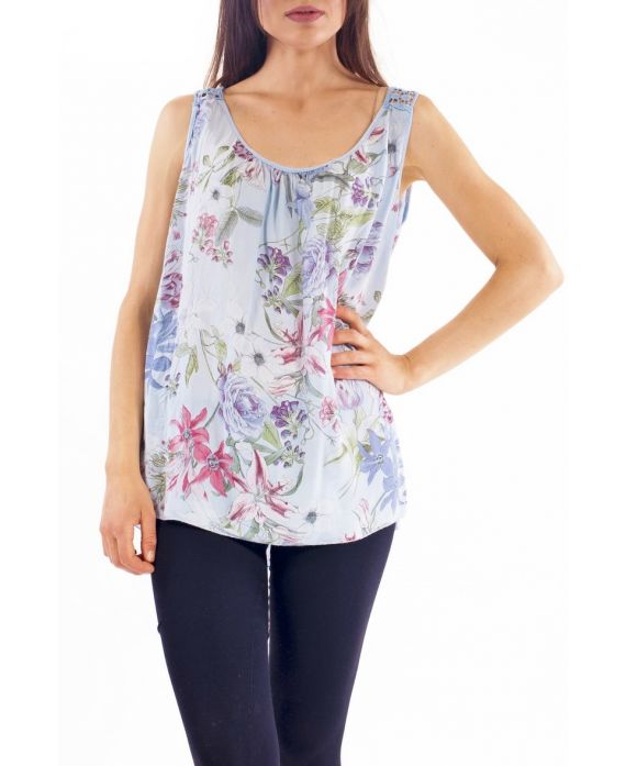 TOP IMPRIME DOS GUIPURE S9257 BLEU