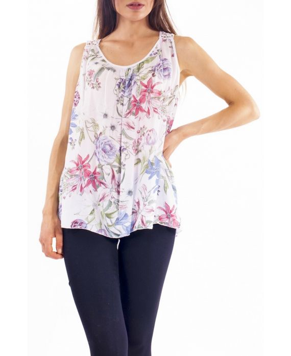 TOP IMPRIME DOS GUIPURE S9257 BLANC