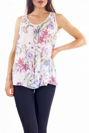 TOP IMPRIME DOS GUIPURE S9257 BLANC