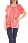 TUNIC EMBROIDERY SEQUINS S9268 CORAL