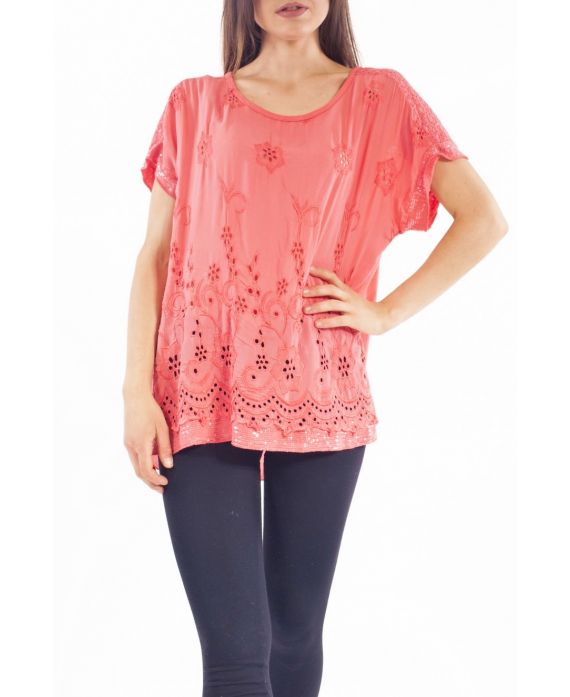 TUNIC EMBROIDERY SEQUINS S9268 CORAL
