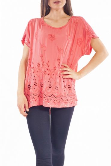 TUNIC EMBROIDERY SEQUINS S9268 CORAL