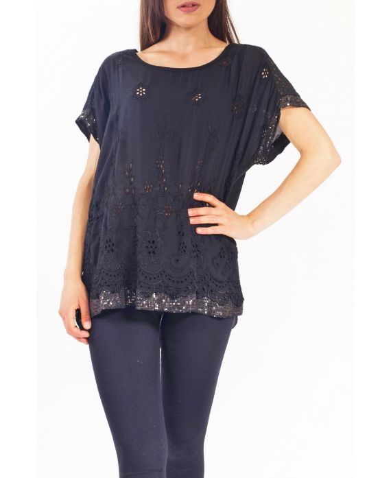 TUNIC EMBROIDERY SEQUINS S9268 BLACK