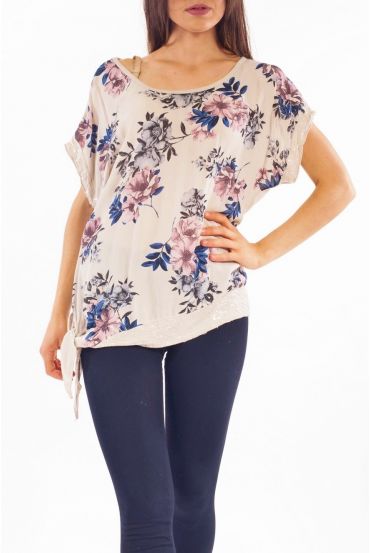 TOP FLEURS SEQUINS S9276 BEIGE