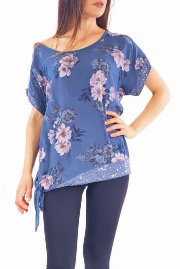 TOP FLEURS SEQUINS S9276 BLEU