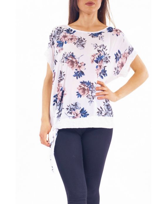 TOP FLEURS SEQUINS S9276 BLANC
