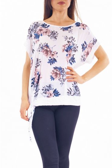 TOP FLEURS SEQUINS S9276 BLANC