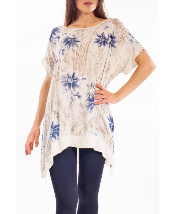 TUNIC FLOWERS SEQUINS S9282 BEIGE