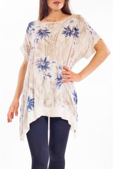 TUNIC FLOWERS SEQUINS S9282 BEIGE