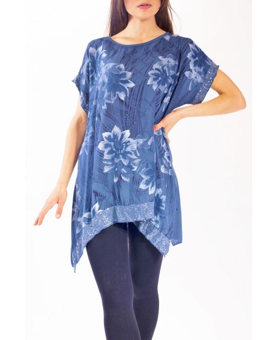 TUNIC FLOWERS SEQUINS S9282 BLUE