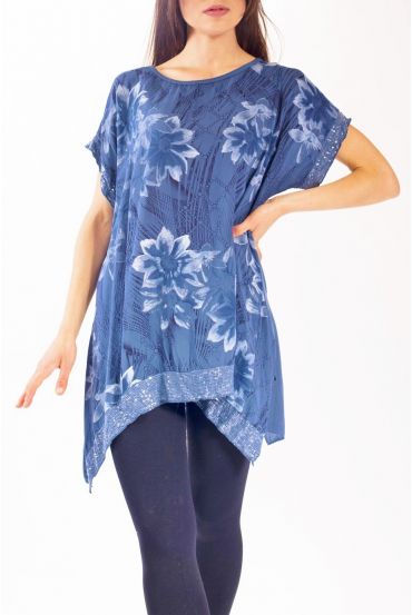 TÚNICA TIENE FLORES Y LENTEJUELAS S9282 AZUL