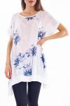 TUNIC FLOWERS SEQUINS S9282 WHITE