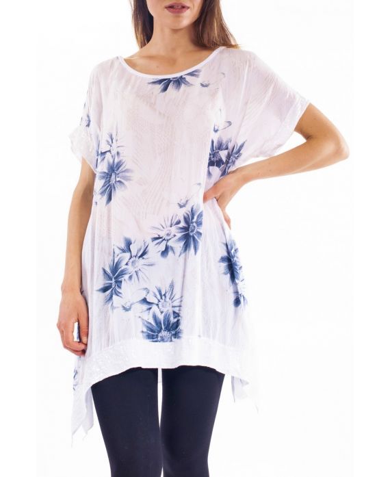 TUNIC FLOWERS SEQUINS S9282 WHITE
