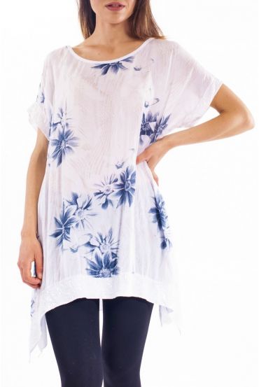 TUNIC FLOWERS SEQUINS S9282 WHITE