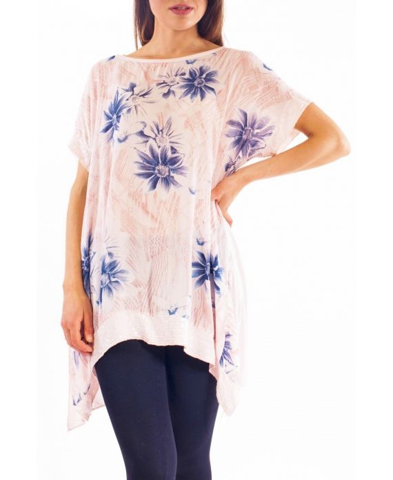 TUNIC FLOWERS SEQUINS S9282 ROSE