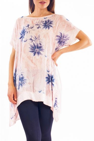 TUNIQUE A FLEURS ET PAILLETTES S9282 ROSE