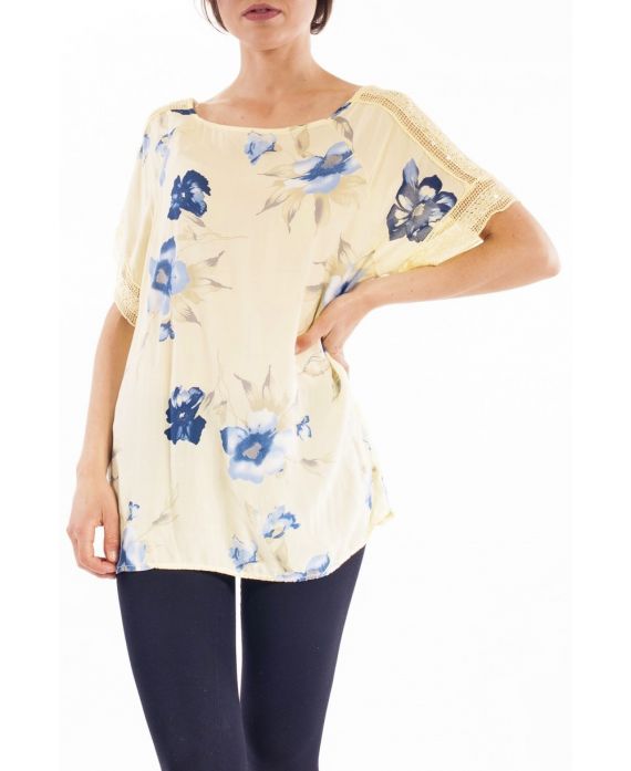 TOP IMPRIME DENTELLE S9274 JAUNE