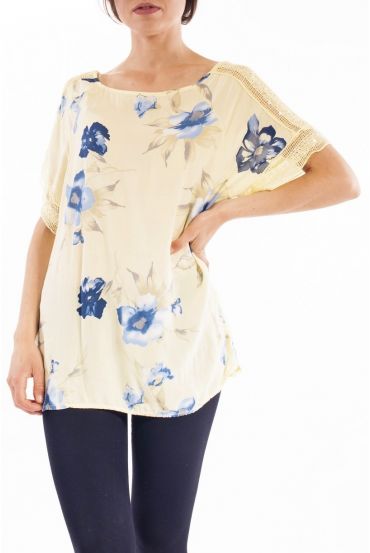TOP IMPRIME DENTELLE S9274 JAUNE
