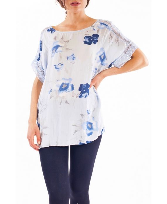 TOP IMPRIME DENTELLE S9274 BLEU CIEL