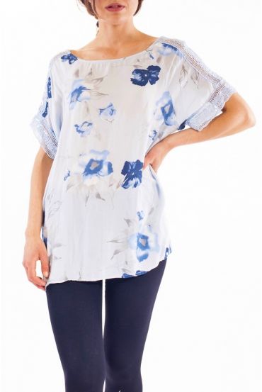TOP IMPRIME DENTELLE S9274 BLEU CIEL