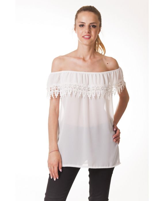 TOP SCHULTERN DENUDEES SPITZE S9325 WEIß