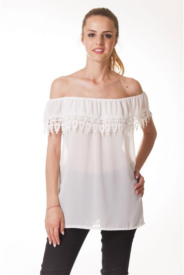 TOP EPAULES DENUDEES DENTELLE S9325 BLANC