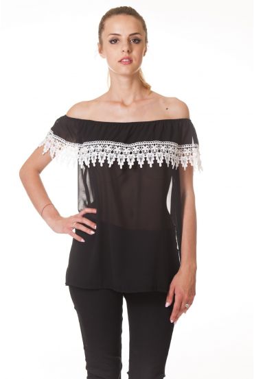 TOP EPAULES DENUDEES DENTELLE S9325 NOIR