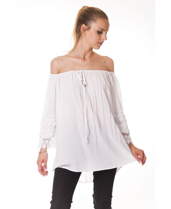 TUNICA MANICHE in PIZZO S9326 BIANCO