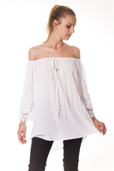 TÚNICA con MANGAS de ENCAJE S9326 BLANCO