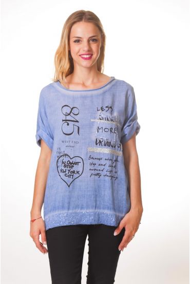 T-SHIRT FASHION S9368 BLAUW