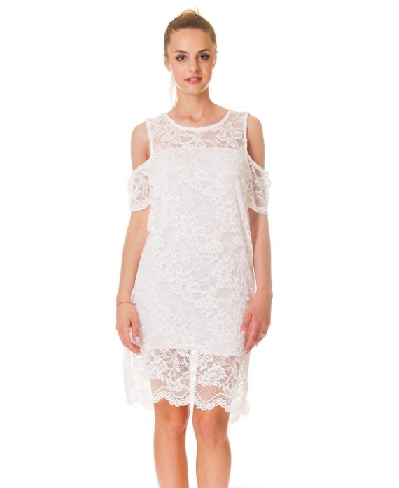 VESTIDO de ENCAJE de los HOMBROS DENUDEES S9320 BLANCO
