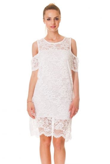 VESTIDO de ENCAJE de los HOMBROS DENUDEES S9320 BLANCO