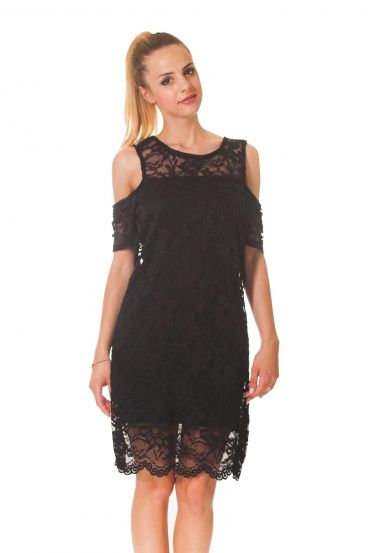ROBE DENTELLE EPAULES DENUDEES S9320 NOIR