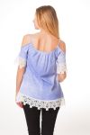 TOP de ENCAJE de los HOMBROS DENUDEES S9339 LUZ AZUL