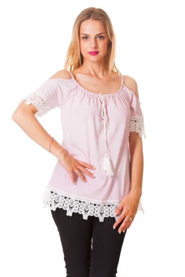 TOP de ENCAJE de los HOMBROS DENUDEES S9339 ROSA