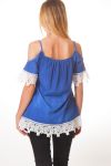 TOP de ENCAJE de los HOMBROS DENUDEES S9339 AZUL OSCURO