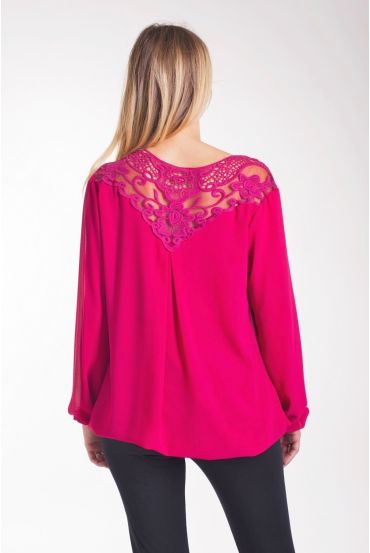 BLUSA DE ENCAJE CON ESPALDA 4005 BURDEOS