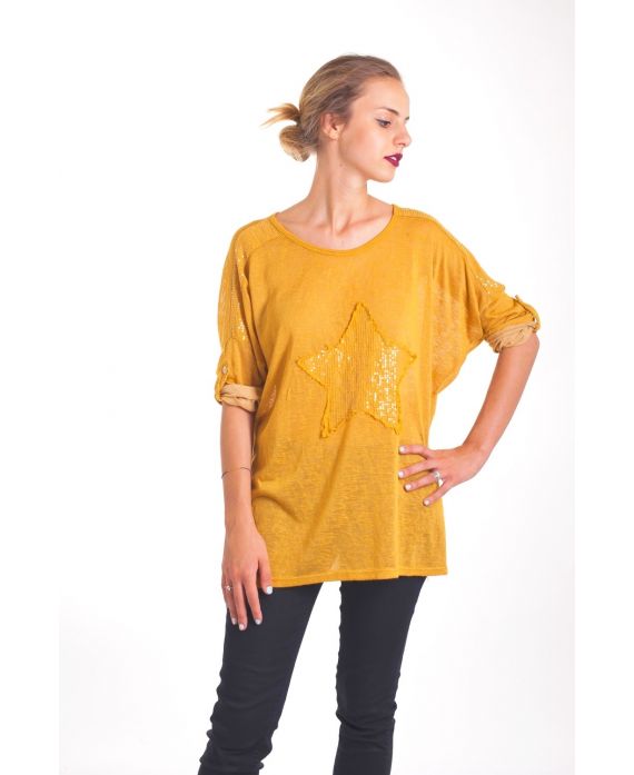 T-SHIRT ETOILE PAILLETTES 4019 MOUTARDE