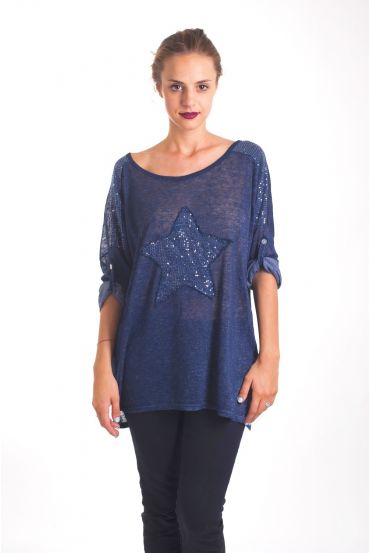 T-SHIRT ETOILE PAILLETTES 4019 BLEU