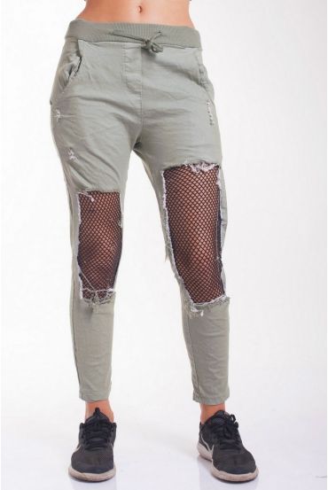 JEANS PANTALONI DISTRUGGERE 4023 VERDE MILITARE